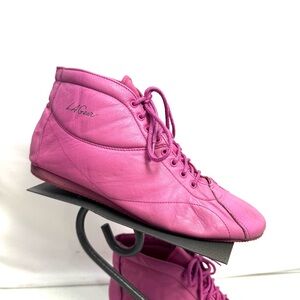 Vintage 90s LA Gear Pink Leather Lace Up High Top Sneakers Shoes Women Size 10